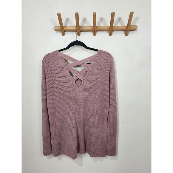 Olive and Oak Mauve Cut Out Back Knit Sweater Womens Size Medium - Picture 2 of 9